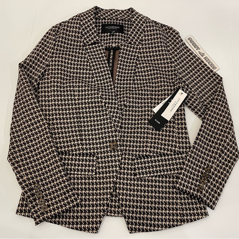 Liverpool Los Angeles Tan Brown Houndstooth Blazer Jacket